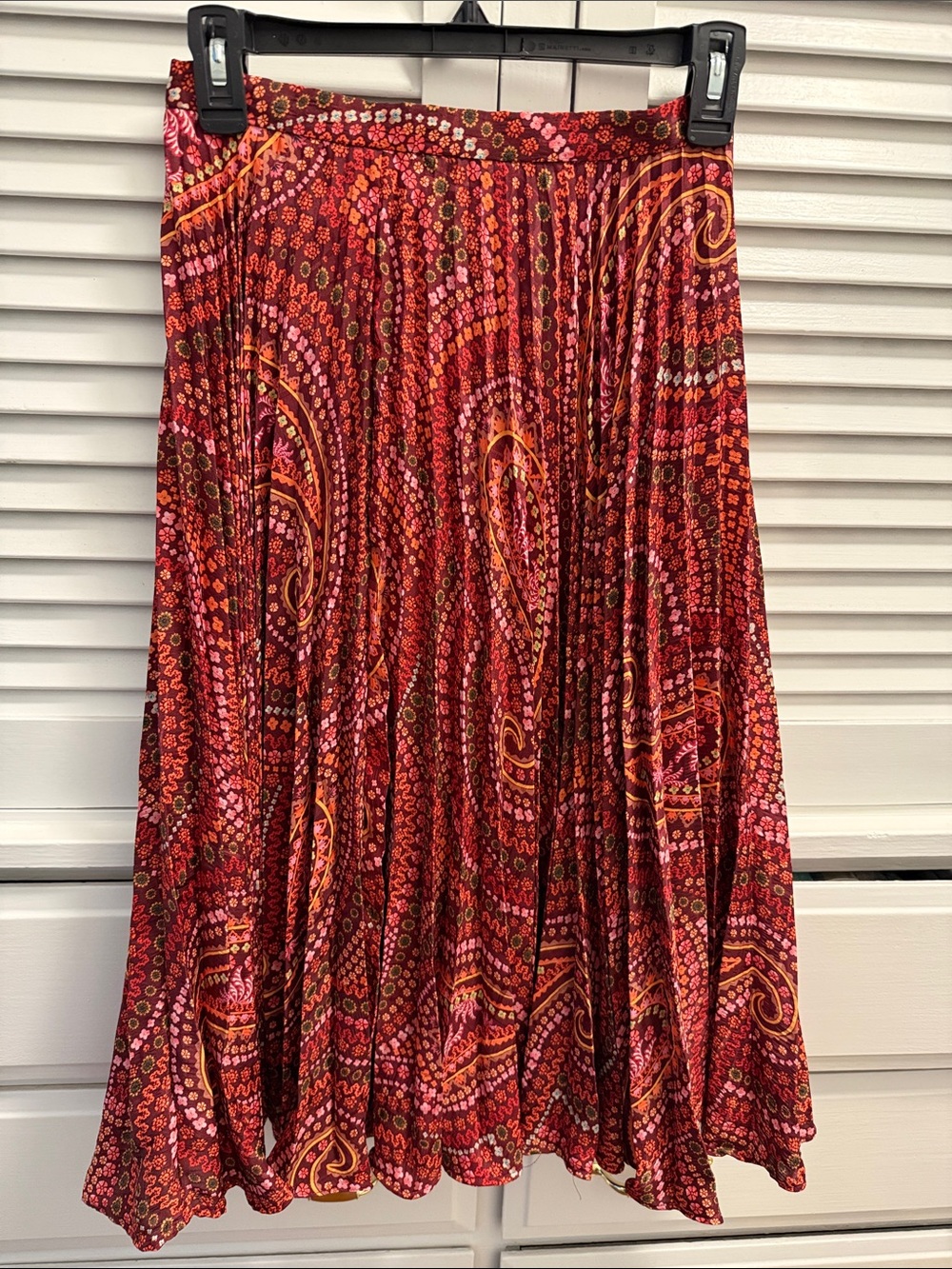 SALONI Red and Pink Paisley Pleated A-Line Skirt